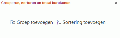 Deelvenster Groeperen, sorteren en totaal berekenen