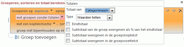 Pop-upvenster totalen