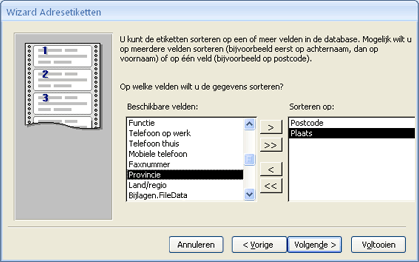 De sorteervolgorde instellen in de wizard Adresetiketten