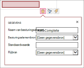 Eigenschappenvenster voor een nieuw vak met automatisch aanvullen