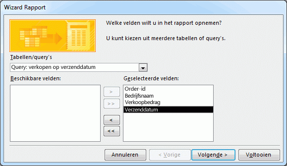 Veldselectie in wizard Rapport