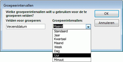 Groepeerintervallen in de wizard Rapport