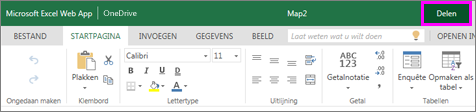 Schermopname van de knop Delen op het lint van Excel.