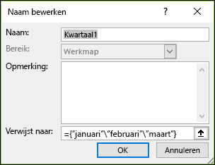 Een benoemde matrixconstante uit Formules > toevoegen Gedefinieerde namen > Name Manager > New