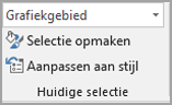 Schermafbeelding van het menu Grafiekelementen waarin het grafiekgebied wordt geselecteerd om over te schakelen naar Tekengebied.