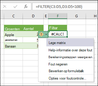 #CALC! error - Lege matrix