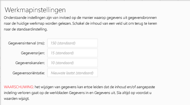 Het tabblad Werkmapinstellingen voor Data Streamer weergeven
