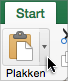 Pijl naast de knop Plakken