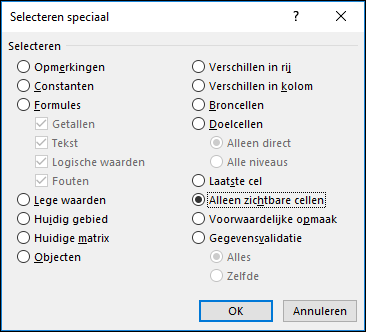 Ga naar het dialoogvenster Speciaal