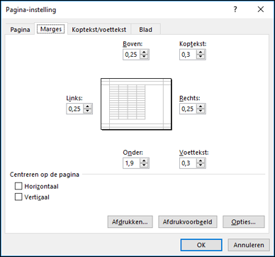 Pagina-instelling > Margeopties