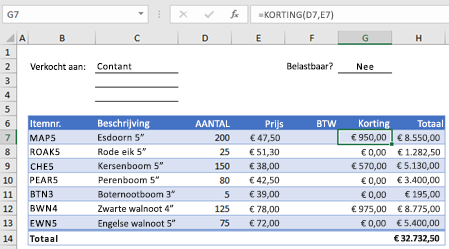 Voorbeeldvolgordeformulier met een aangepaste functie