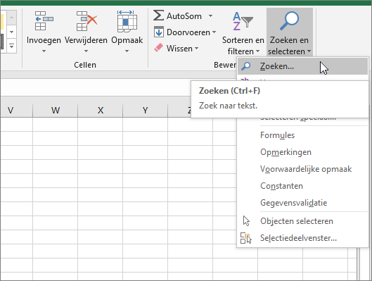 Optie Zoeken op het lint