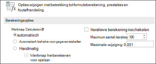 Afbeelding van opties voor automatische & handmatige berekening
