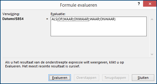 Voorbeeld van de wizard Formule evalueren