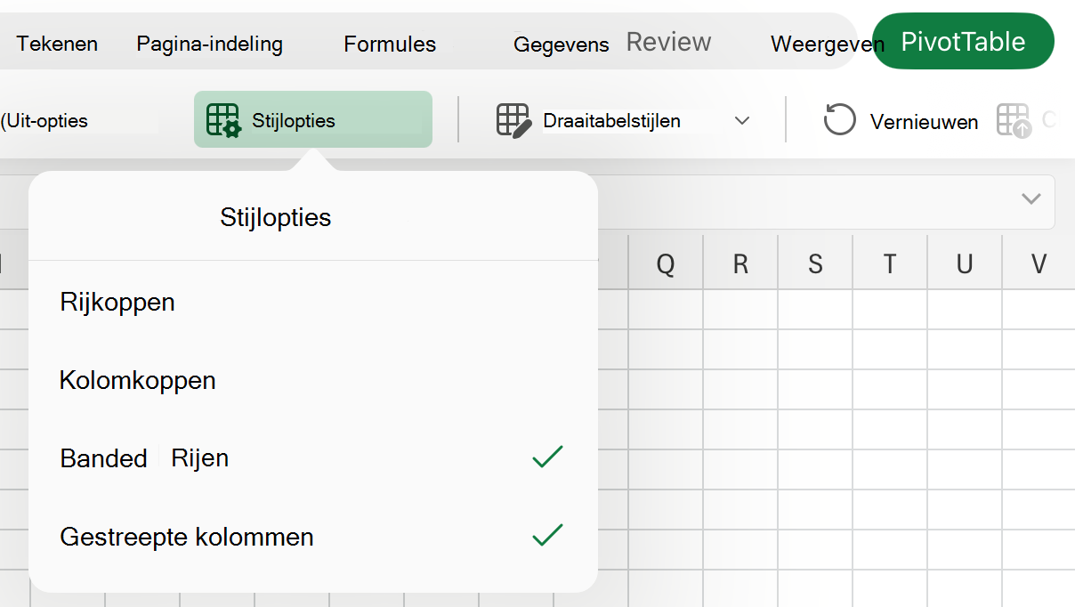 Vervolgkeuzelijst Stijlopties op iPad