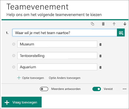 Een vraag voor formulierkeuze weergegeven met opties