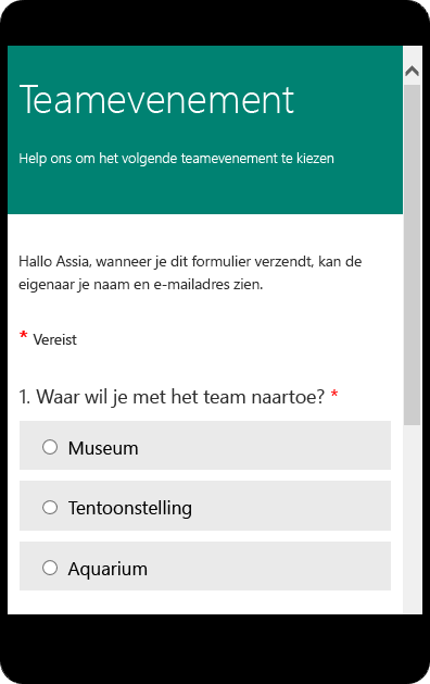 Voorbeeldmodus voor mobiele apparaten van een formulier voor een schoolenquête