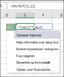 Geneste matrix #CALC! Fout