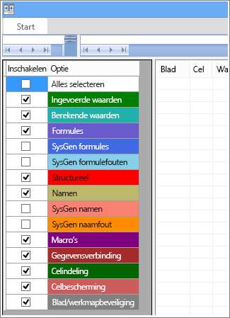 Opties voor Spreadsheets vergelijken