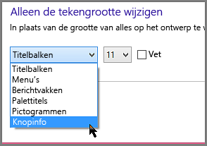 Opmaakinstellingen van Windows 8-knopinfo