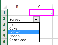 Gekoppelde cel bevat itemnummer als het item is geselecteerd.