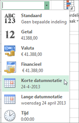 De opdracht Korte datum in de galerie Getalnotatie