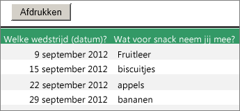 Schermopname van de afdrukbare weergave van een werkblad.