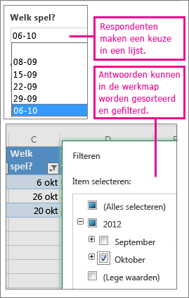 Kiezen uit een keuzelijst vergemakkelijkt sorteren en filteren