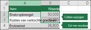 Scenario: een scenario instellen met Veranderende cellen en Resultaatcellen