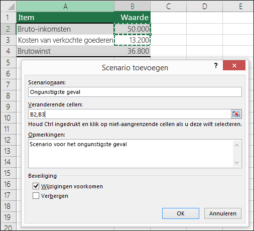 Scenario voor het ongunstigste geval instellen