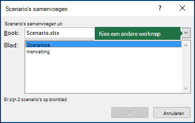 Dialoogvenster Scenario's samenvoegen