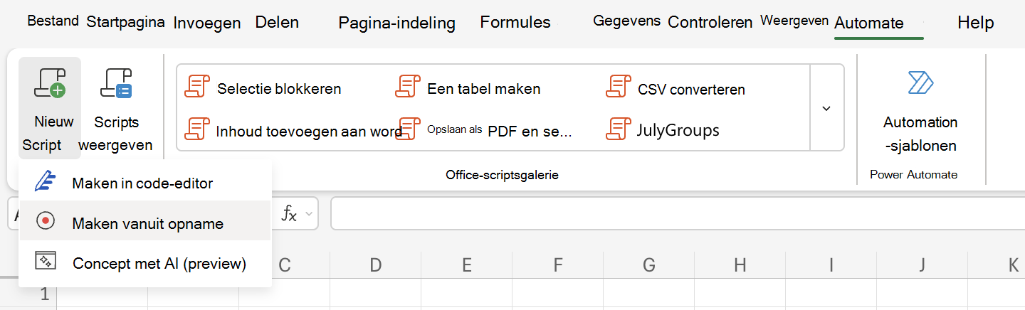 Meer informatie over het vastleggen van acties met Office-scripts.