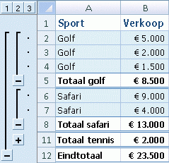 Example of automatic subtotals