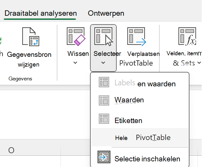 Selecteer de knop Hele draaitabel in Windows.