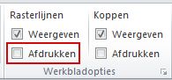 Groep Werkbladopties op het tabblad Pagina-indeling