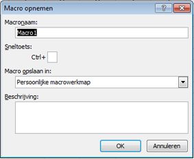 Dialoogvenster Macro opnemen