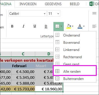 Een rand toevoegen aan een tabel of gegevensbereik toevoegen
