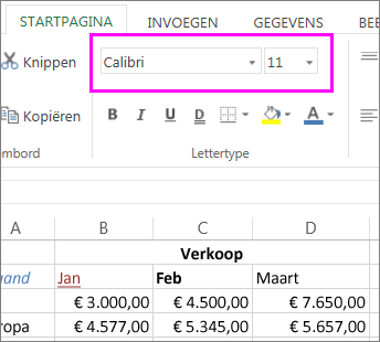 kies een andere tekenstijl of tekengrootte met de lettertypeknoppen op het lint