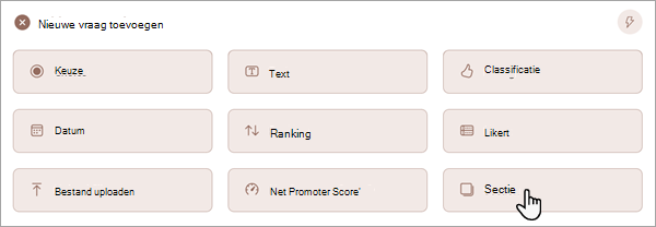 Schermopname die laat zien hoe u een nieuwe sectie kunt toevoegen aan uw formulier of toets.