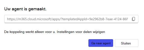 Schermopname van de optie voor delen die beschikbaar is bij het maken van een agent
