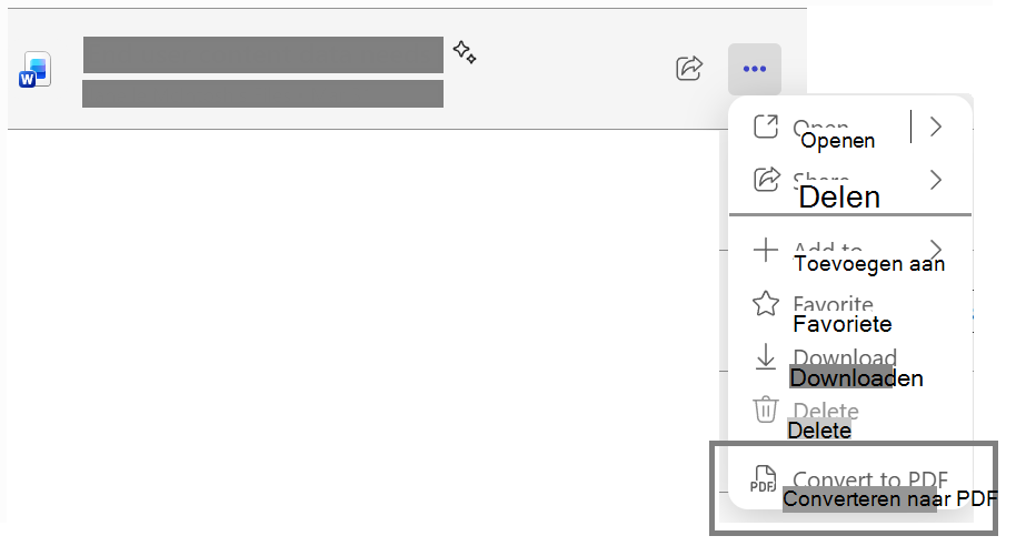 Menu-item met Converteren naar PDF