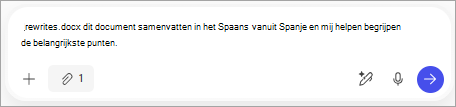Toont een bijlage in het vak Copilot-prompt, gevolgd door instructies om dit document vanuit Spanje in het Spaans samen te vatten en mij te helpen de belangrijkste punten te begrijpen.