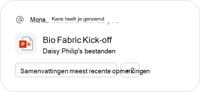 Een PowerPoint-bestand dat wordt aanbevolen als een aanbevolen bestand, samen met voorgestelde Copilot-prompts voor verdere actie.