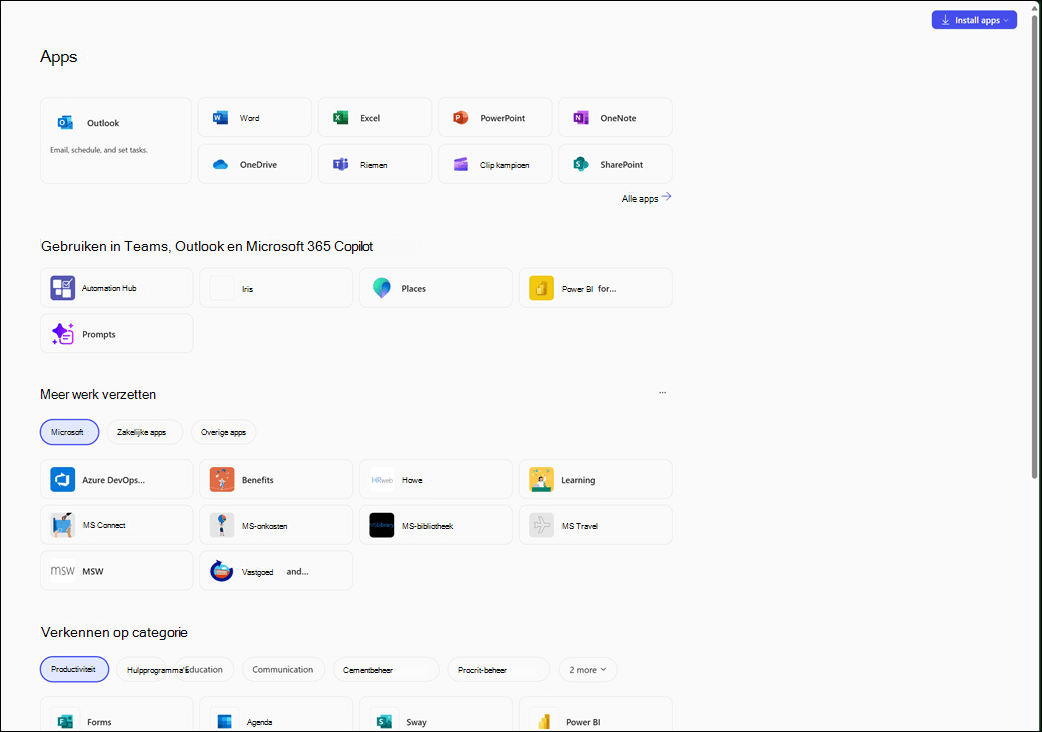 De module Apps in de Microsoft 365 Copilot-app.