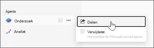 Schermopname van waar een agent moet worden gedeeld vanuit de linkernavigatiebalk.