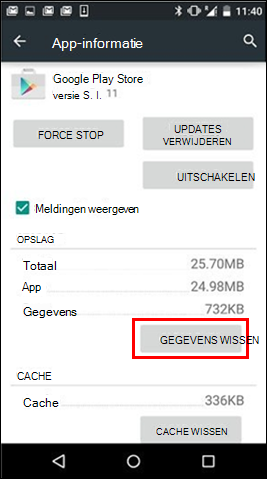 Knop Gegevens wissen