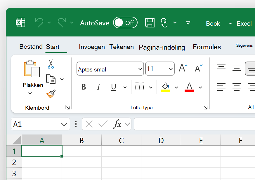 Een schermafbeelding van de linkerbovenhoek van Excel in Kleurrijk thema