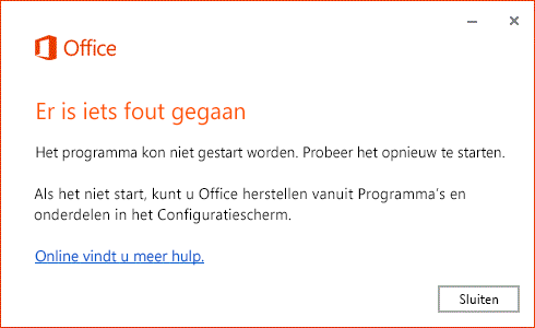 Er is iets misgegaan bij het openen van de Office-app
