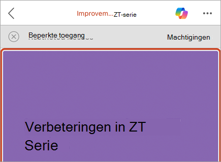 Schermopname van een zakelijke balk met een bericht voor beperkte toegang en de knop Machtigingen.