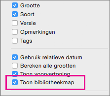 Instelling voor het weergeven van bibliotheekbestanden in de Finder-weergaveopties